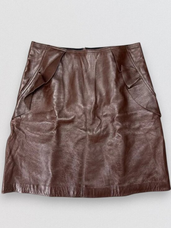 Sandro Paris Dresses & Skirts - Brown Leather Mini Skirt High Waist Side Pockets Lined Size 1